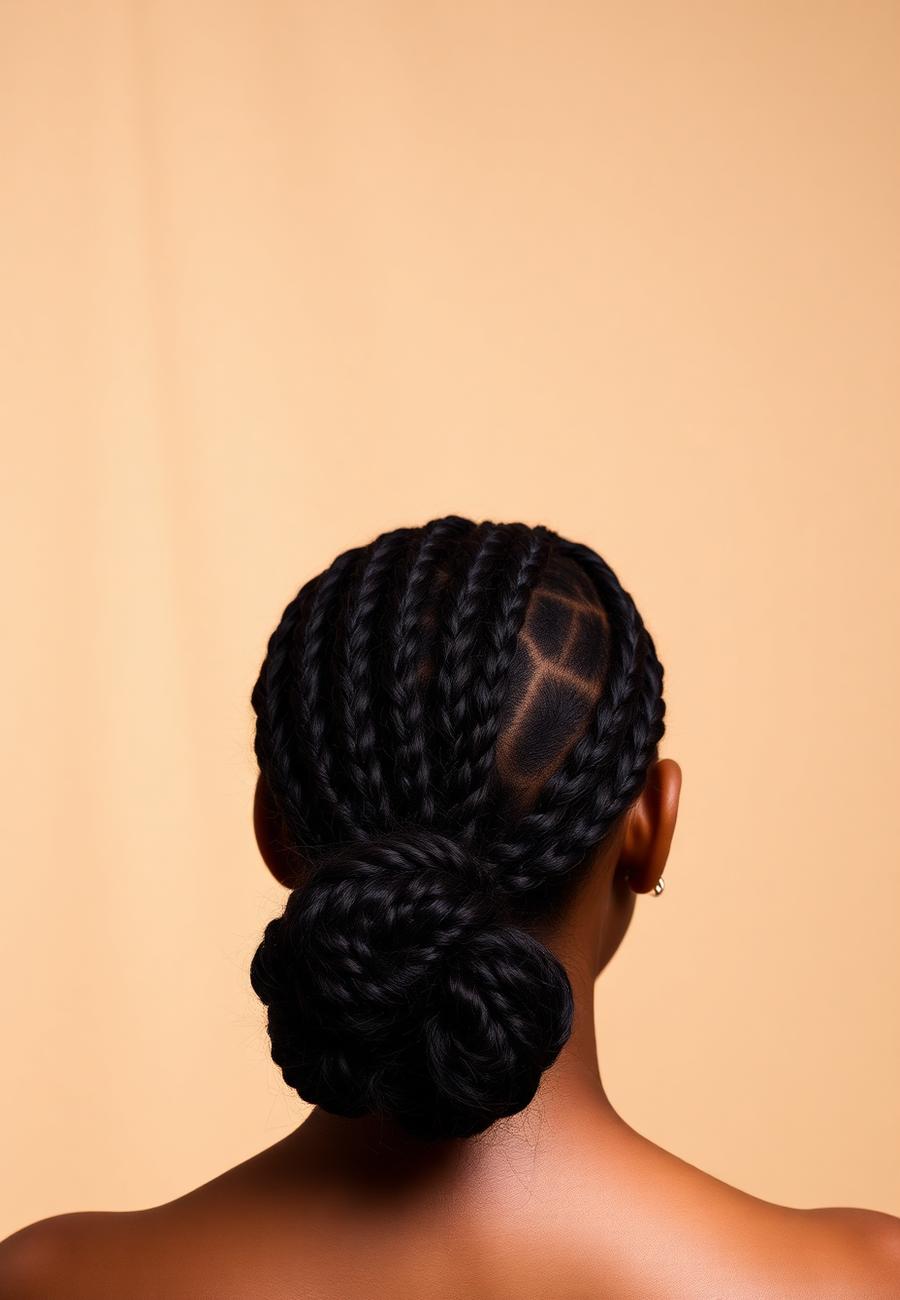 Knotless braids, low bun